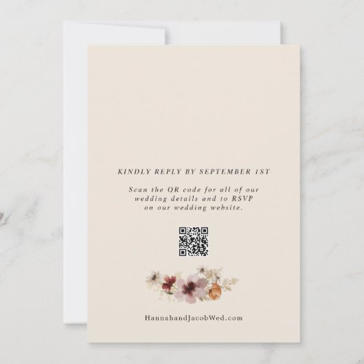 Boho Fall Wildblume QR Code UAWG Wedding Einladung (Rückseite)