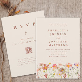 Boho Fall Wildblume Terracotta Beige Hochzeit Einladung