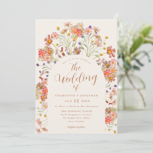 Boho Fall Wildblume Terracotta Wedding Einladung (Stehend Vorderseite)