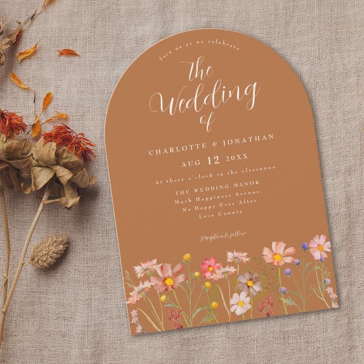 Boho Fall Wildblume Terracotta Wedding Einladung