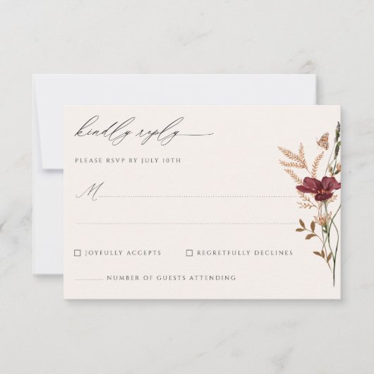 Boho Fall Wildblume Vintage Wedding RSVP Karte (Vorderseite)
