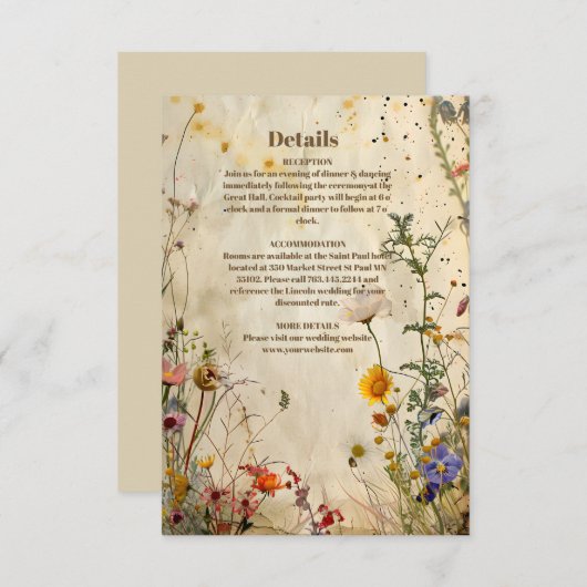 Boho Fall Wildblume Wedding Begleitkarte (Vorne/Hinten)