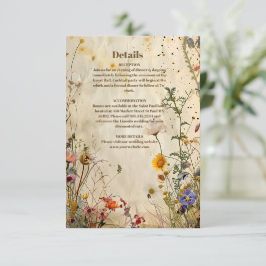 Boho Fall Wildblume Wedding Begleitkarte (Stehend Vorderseite)