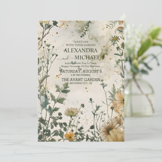 Boho Fall Wildblume Wedding Einladung (Stehend Vorderseite)