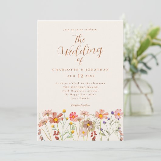 Boho Fall Wildblume Wedding Einladung (Stehend Vorderseite)