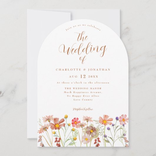 Boho Fall Wildblume Wedding Einladung (Vorderseite)