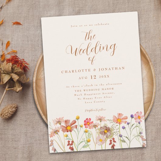 Boho Fall Wildblume Wedding Einladung