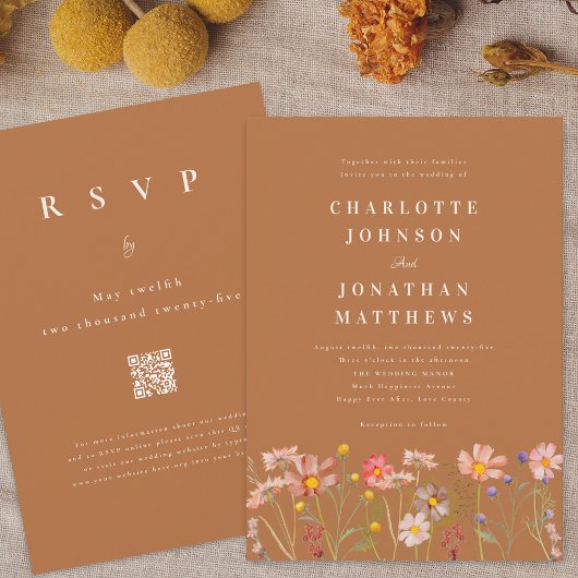 Boho Fall Wildblume Wedding Einladung