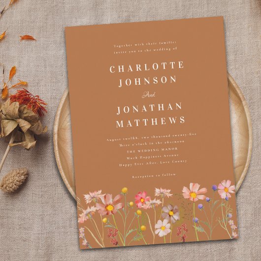 Boho Fall Wildblume Wedding Einladung