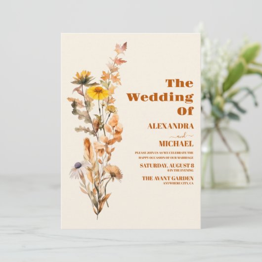 Boho Fall Wildblume Wedding Einladung (Stehend Vorderseite)