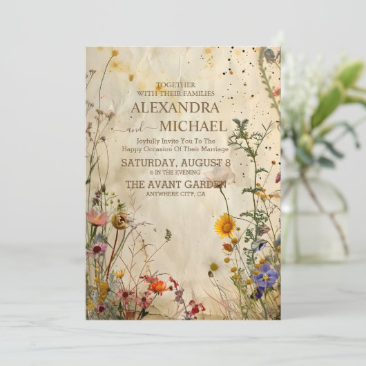 Boho Fall Wildblume Wedding Einladung (Stehend Vorderseite)