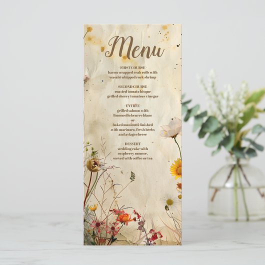 Boho Fall Wildblume Wedding Menükarte (Stehend Vorderseite)