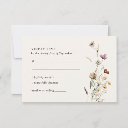 Boho Fall Wildblume Wedding RSVP Karte (Vorderseite)