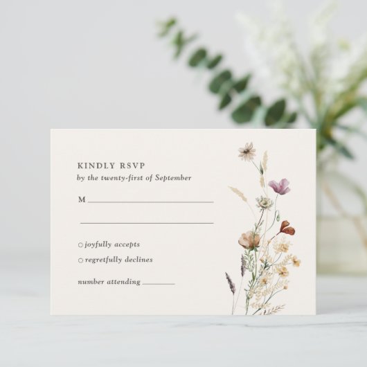 Boho Fall Wildblume Wedding RSVP Karte (Stehend Vorderseite)