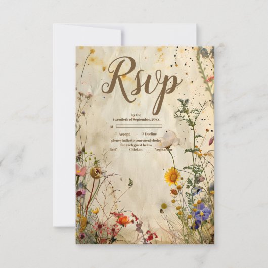 Boho Fall Wildblume Wedding RSVP Karte (Vorderseite)
