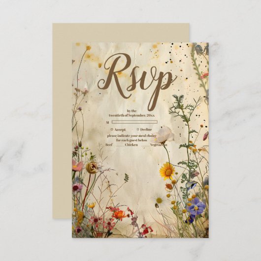 Boho Fall Wildblume Wedding RSVP Karte (Vorne/Hinten)