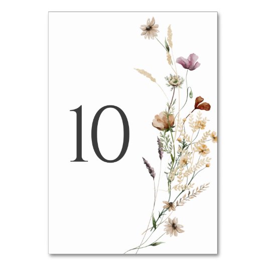 Boho Fall Wildblume Wedding Tischnummer (Rückseite)