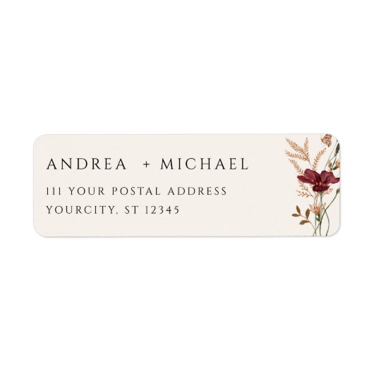 Boho Fall Wildblumen Hochzeit Rücksendeadresse (Vorne)