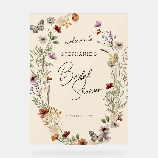 Boho Fall Wildblumen Hochzeitwillkommen Acrylschild (Vorderseite)