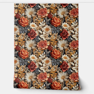 Boho Fall Wildblumen Kupfer Rost Elfenbein Tapete