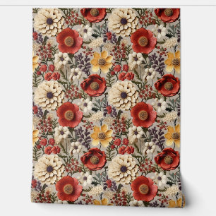 Boho Fall Wildblumen Kupferrost Bordeaux Tapete