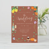 Boho Fall Wildflower Citrus Terracotta Wedding Einladung (Stehend Vorderseite)
