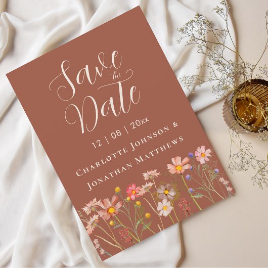 Boho Fall Wildflower Floral Terracotta Wedding Save The Date