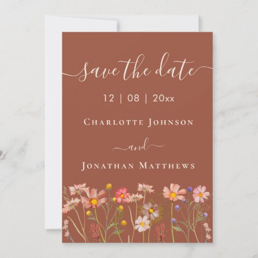 Boho Fall Wildflower Meadow Terracotta Wedding Save The Date (Vorderseite)