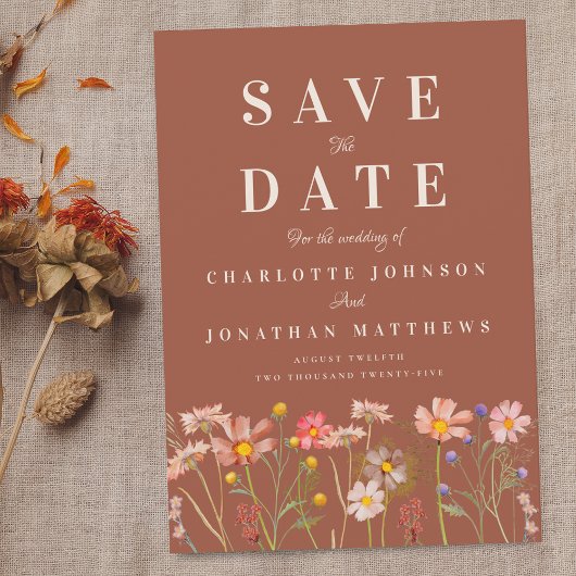 Boho Fall Wildflower Meadow Terracotta Wedding Save The Date