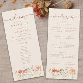 Boho Fall Wildflower Meadow Wedding Ceremony Menükarte