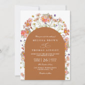 Boho Fall Wildflower Terracotta QR Code Wedding Einladung (Vorderseite)