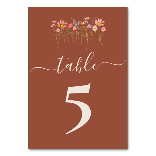 Boho Fall Wildflower Terracotta Wedding Tischnummer (Vorderseite)