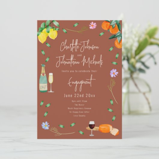 Boho Fall Wine and Cheese Engagement Party Einladung (Stehend Vorderseite)