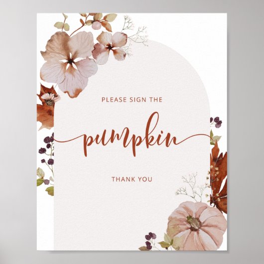 Boho Fallbogen Bitte unterzeichnen Sie das Kürbisz Poster (Vorne)