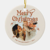 Boho Family Foto Frohe Weihnachtsfeier Keramik Ornament (Vorne)