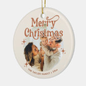 Boho Family Foto Frohe Weihnachtsfeier Keramik Ornament (Links)