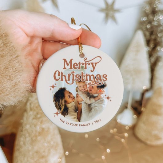 Boho Family Foto Frohe Weihnachtsfeier Keramik Ornament