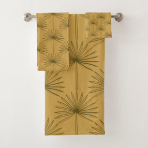 Boho Fan Palm Leaf Botanische Linie Zeichnend Senf Badhandtuch Set