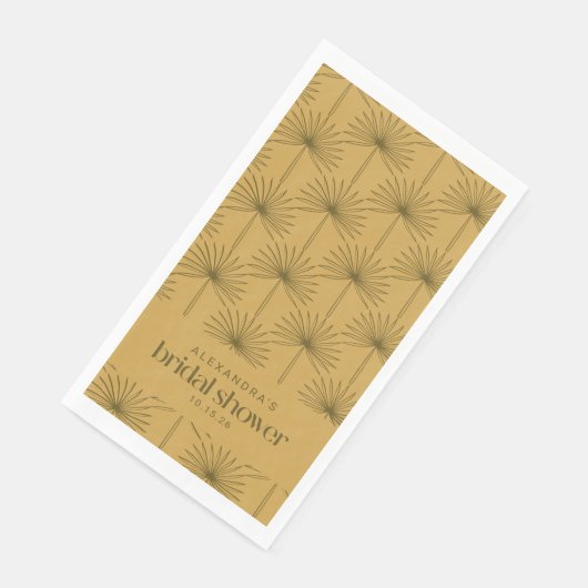 Boho Fan Palm Leaf Botanisches Senf-Brautparty Serviette (Ecke)