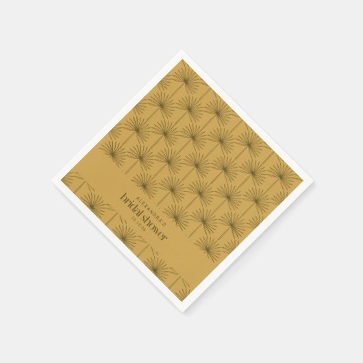 Boho Fan Palm Leaf Botanisches Senf-Brautparty Serviette (Ecke)