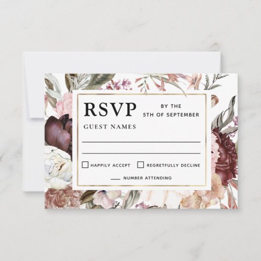 Boho Fantasy Watercolor Floral Wedding RSVP Karte (Vorderseite)