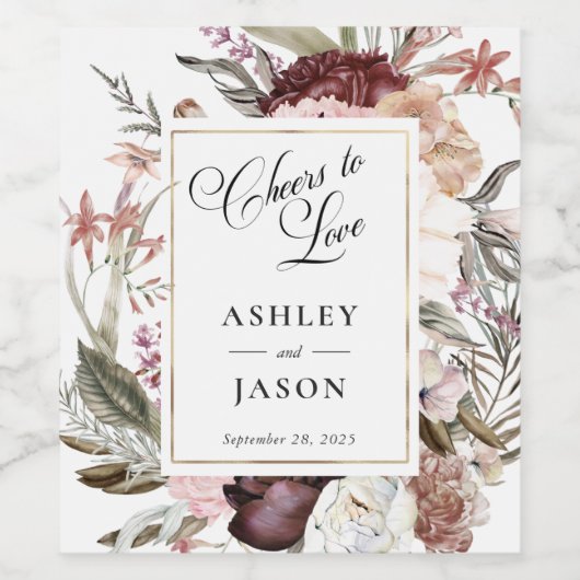 Boho Fantasy Watercolor Floral Wedding Weinetikett (Einzelnes Label)