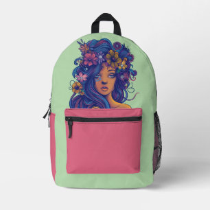 Boho Fantasy Woman mit Blumenhaar Bedruckter Rucksack