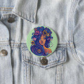 Boho Fantasy Woman mit Blumenhaar Button (Beispiel)