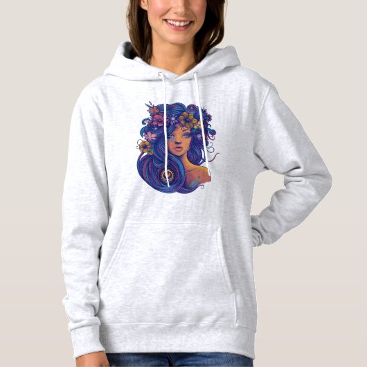 Boho Fantasy Woman mit Blumenhaar Hoodie (Vorderseite)