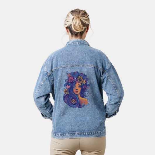 Boho Fantasy Woman mit Blumenhaar Jeansjacke (Modell)
