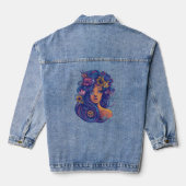 Boho Fantasy Woman mit Blumenhaar Jeansjacke (Rückseite)