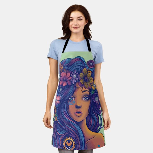 Boho Fantasy Woman mit Blumenhaar Schürze (Getragen)
