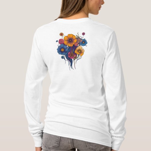 Boho Fantasy Woman mit Blumenhaar T-Shirt (Rückseite)