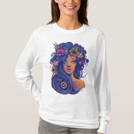Boho Fantasy Woman mit Blumenhaar T-Shirt